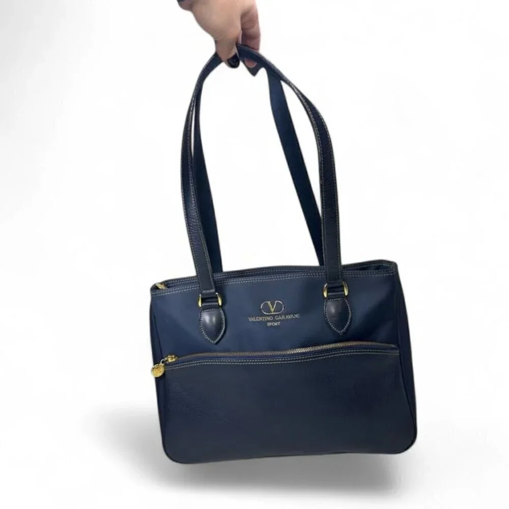 Valentino Garavani Sport Nylon and Leather Tote Bag Navy Blue